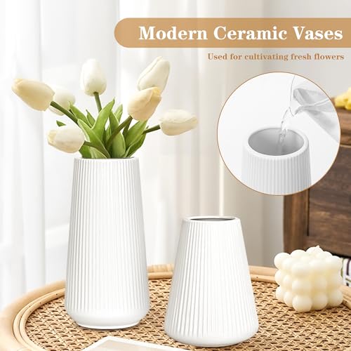 White Ceramic Vase, GUKJOB Small Cute Flower Vase for Pampas Grass, Home, Living Room, Dining Table, Farmhouse, Office Decor, Bedroom, Table, and Kitchen Shelf (White- 2PCS) - color: Small White - 2pcs