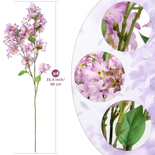 4PCS 35.4inch Lilac Artificial Flowers Light Purple Fake Delphinium Long Stem Silk Real Touch Flower Faux Lilac Floral Arrangement for Tall Vase Table Wedding Garden Home Decoration（Light Purple） - color: 35.4inch Light Purple
