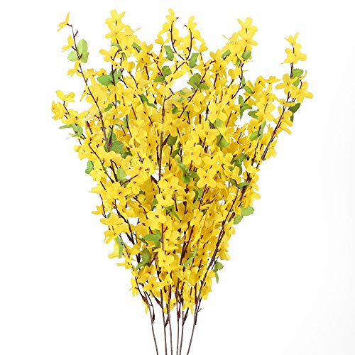 6 PCS 25.5" Fake Flowers Yellow Flower Silk Artificial Forsythia Branches Long Stem Spring Flowers Artificial for Decoration Indoor Outdoor Wedding Home Bedroom Yard Cemetery - color: 6 Pcs