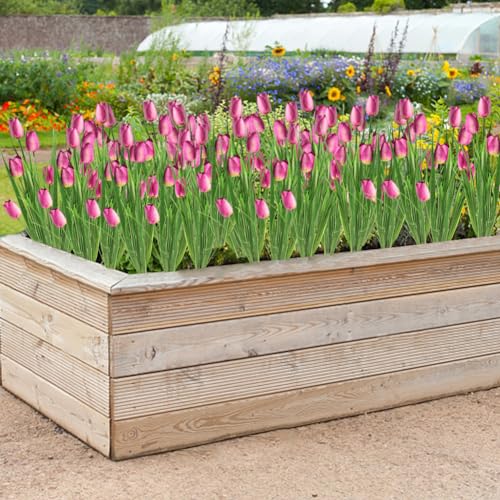 10 Bundles Artificial Tulips Flowers Outdoor,16.5 inch UV Resistant Fake Tulips Real Touch Flowers,Faux Tulips Realistic Flowers for Home Garden Outside Wedding Decor (Purple) - color: Purple
