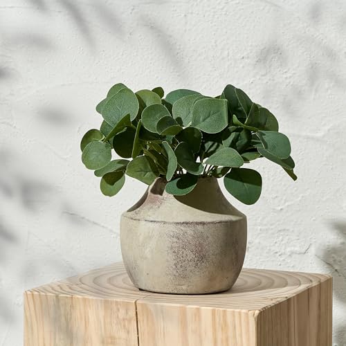 SIDUCAL Ceramic Decorative Flower Vase, 5.39 inch Pottery Farmhouse Rustic Vase, Small Terracotta Vases for Home Decor, Table, Living Room, Bathroom, Shelf, Mantel Decoration, Terra - color: 106-terra