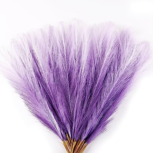 Pampas Grass Small, 30 Pcs 17" Faux Pampas Grass Short Decor, Pompas Grass Flower Arrangement and Vase Filler for Boho Home Wedding Decoration (Purple Gradient) - color: Purple Gradient, size: 17'' Tall