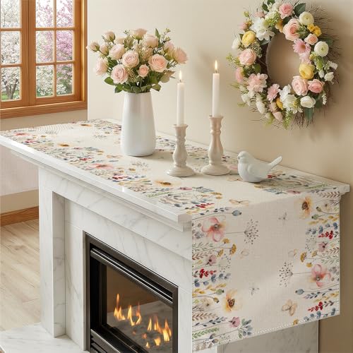 Larponder Summer Colorful Flowers Table Runner, 13x72 Inch | Table Decoration for Seasonal Anniversary Holiday Kitchen Dinning Table Home Party Decor - color: Color Flowers-4, size: 13" x 72" (Rectangular)