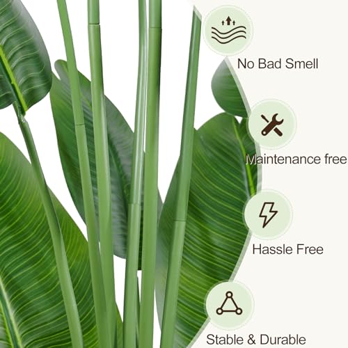 Lifelike Bird of Paradise Artificial Plant,6.6ft Faux Banana Leaf Tree with 15 Trunks - Perfect Indoor Silk Floor Plant for Home Decor in Living Room, Office, and Bedroom - size: 6ft 7in