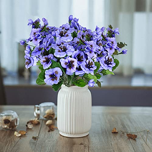 Fake Flowers Pansy Small Wild Flower Daisy Faux Plastic Purple Flowers for Home Wedding Kitchen Garden Table Centerpieces Indoor Outdoor Decor (8PCS,Purple) - color: Purple