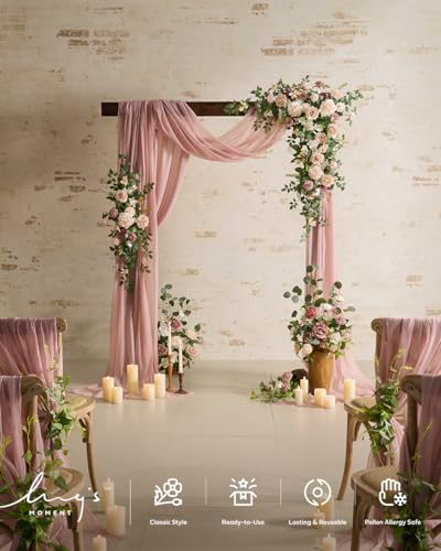 Ling's moment 17.5" Tall Standing Artificial Flowers Arrangements 4 pcs Wedding Aisle Runner Chair Decorations Dusty Rose Cream for Centerpieces Ceremony Reception Rose Floral Party Outdoor - color: Pk-dusty Rose & Cream