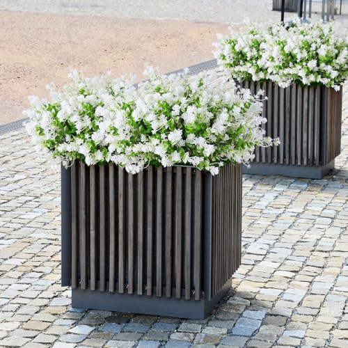 RECUTMS 10Pcs Artificial Flowers for Outside Artificial Faux Plants Flowers Outdoor Spring Decoration, Fake Eucalyptus Realistic UV Resistant for Planter Realistic Outside Porch Patio Garden(White) - color: White, size: 10 Pcs