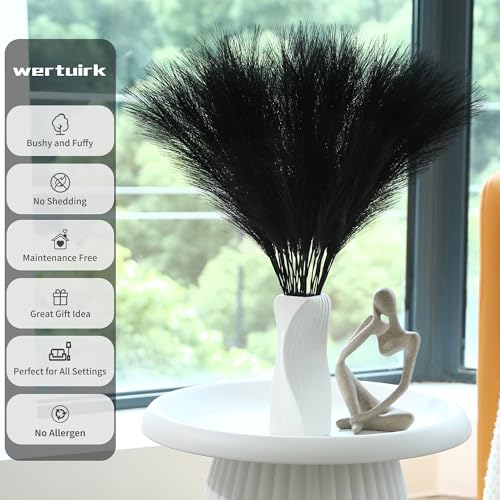 Wertuirk 60pcs Black Pampas Grass - 24 Inch Faux Pampas Grass Decor, Short Artificial Pampas Grass for Gothic Room Decoration, Wedding, Party, Halloween and Home Decor (Black) - color: A Black, size: 60 Pieces