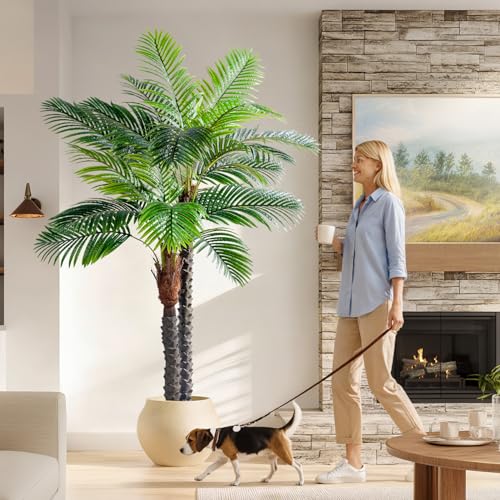 Large Artificial Tree Fake Silk Palm Plastic plantas Indoor Outdoor Realistic Floor Plants Big Faux Tropical Palm Trees for Modern Home Living Room Office Corner Patio Porch Decor Party Decorations - color: Beautiful Needle Palm, size: 6ft