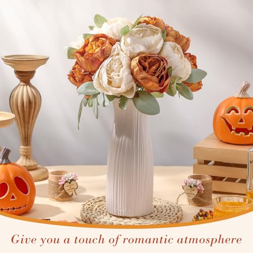 Zeyune 50pcs Artificial Peonies Flowers 4'' Fake Peonies DIY Craft Silk Flower Bulk for Home Wedding Bridal Bouquet Birthday Dining Room Table Centerpieces Backdrop Party Decor(Orange and Milky White) - color: Orange and Milky White