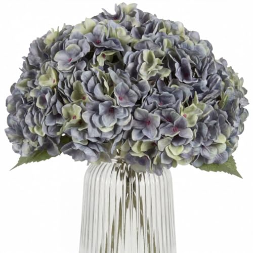 2Bouquets Artificial Fake Flowers Plants Silk Hydrangea Arrangements Wedding Bouquets Decorations Plastic Floral Home Kitchen Garden Party Festival Bar DIY (Bluish Green) - color: Bluish Green