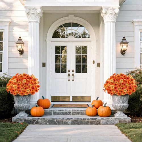 16 Bundles Artificial Fall Flowers for Outdoors, Realistic Fake Silk Flowers with Eucalyptus, No Fade Faux Fall Plants for Planter, Patio, Front Porch & Garden Decor - color: 5fall+5sunset+6yellow, size: 16PCS