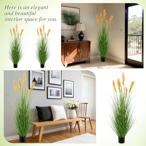 Thiccywoov 2 Pack 4 ft Tall Artificial Grass Plant Outdoor Faux Pampas Grass Potted Ornamental Plant UV Resistant Boho Fake Greenery Shrubs for Housewarming Patio Porch Entryway Balcony Indoor Decor - size: 4 ft