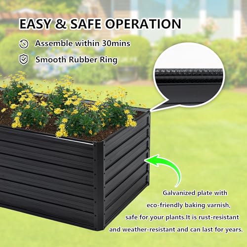 Thanaddo Galvanized Raised Garden Bed 6x3x2ft Outdoor Planter Box Galvanized Steel Garden Bed Kit for Vegetables, Flowers, Herbs and Succulents Black - size: 6x3x2 ft