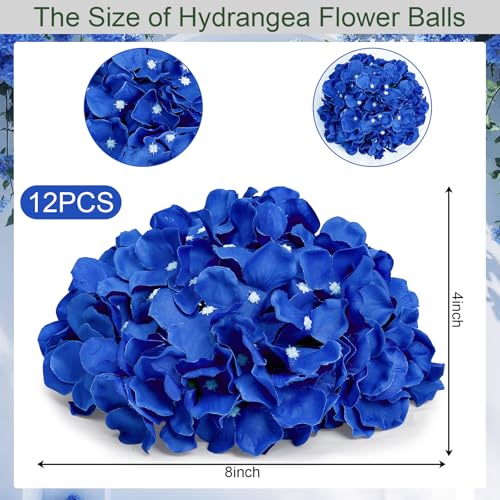 Hydrangea Flower Balls for Centerpieces - 12 PCS Artificial Floral Arrangement with Base, 8.27 Inch Diameter Fake Silk Kissing Ball for Wedding Table Home Party Decor - Royal Blue - color: Royal Blue-8 Inch-12 Pcs, size: Small Size