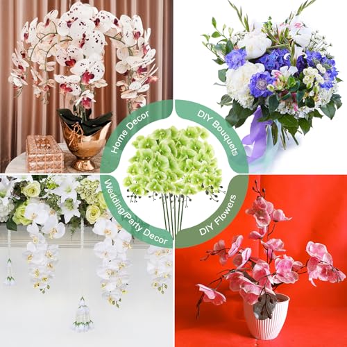 M METERXITY 6-Pack Artificial Orchid Flowers 9 Large Petals 37 Inch Faux Phalaenopsis Silk Bouquets Real Touch Dark Green Fake Orchids for Home/Wedding/Christmas/Party/Garden Office - color: Dark Green