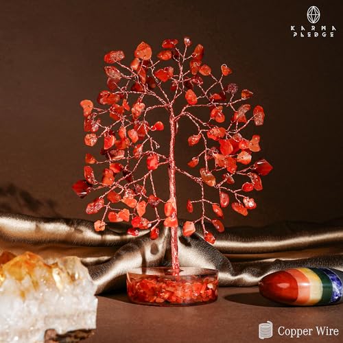 Carnelian Crystal Tree of Life Birthday Gifts for Women, Men, Friends, Handmade Chakra Healing Crystals Tree for Home Office Decor, Positivity, Good Luck, Money, Unique Gifts for Her Mom, Sister, Dad - color: Orgone Base Carnelian Crystal Tree