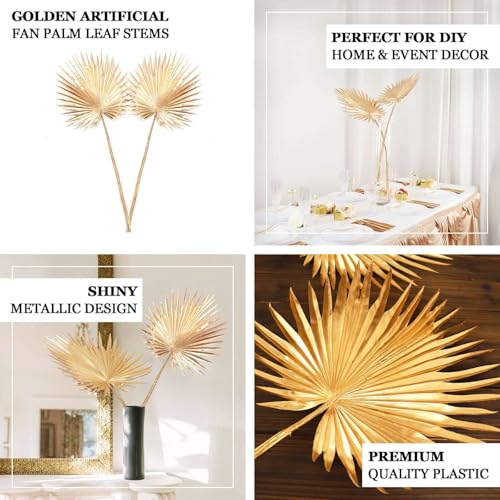 Efavormart 2 Pack 34 inch Shiny Metallic Gold Artificial Fan Palm Leaf Stems, Tall Faux Tropical Foliage for Stately Floor Vases and Modern Event Styling - color: Type6