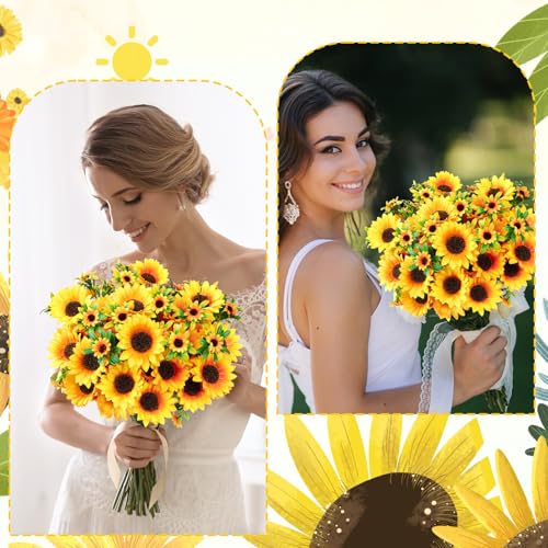 9 Pack Artificial Silk Sunflowers Bouquet Fake Yellow Flowers Floral Arrangements for Wedding Home Decor Centerpieces DIY Crafts Party Table Vase Decoration