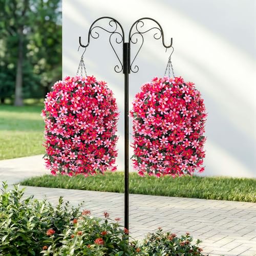 Hoppwodd Artificial Flower for Outdoors 4pcs Fake Lily Hanging Flower Baskets for Outside UV Resistant Silk Faux Long Trailing Vines for Garden Porch Patio - color: Pink & Rose