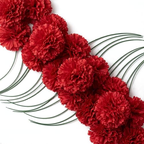 Larksilk 100 Pack Artificial Carnations - Bulk Silk Flowers for Weddings, Mother's Day, Graduations, Easter & Memorial Day - 3.5" Heads, 5" Stems, Real Touch Petals, 18 Colors Available - Burgundy - color: Burgundy, size: 100