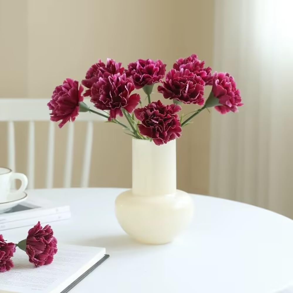 Rikyo 11 Inch Bouquets 10 Stem Rose Red Carnations,Outdoor UV Resistant No Fade Artificial Flower,Mini Carnation Silk Petals Fake Flowers Forever Plants for Photo Props Home Party and Wedding Decor - color: Rose Red