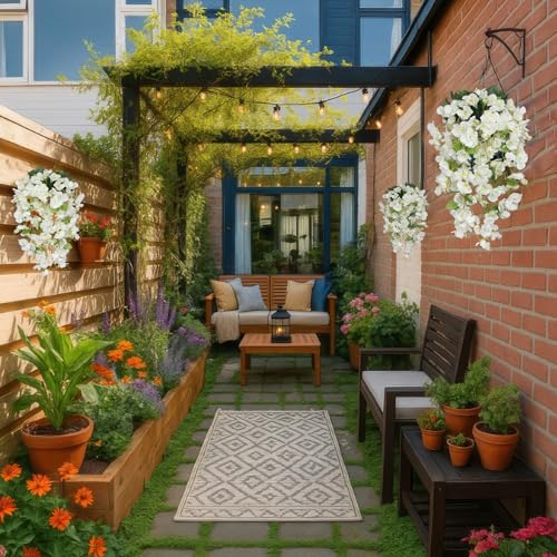 2 Pcs Fake Hibiscus Flowers Artificial Hanging Flowers Plants for Outdoors Realistic UV Resistant Spring Summer Decor White Silk Faux Flowers Trailing Vines for Front Door Porch Outside - color: White