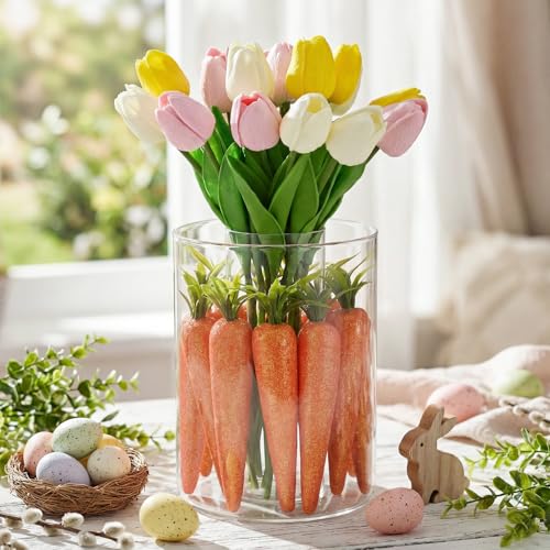 Tigeen 16 Pcs Fake Flowers Tulips 13" Artificial Flower Mother's Gift Day Centerpieces for Tables Decorations for Spring Easter Home Kitchen Wedding Bouquet Bulk