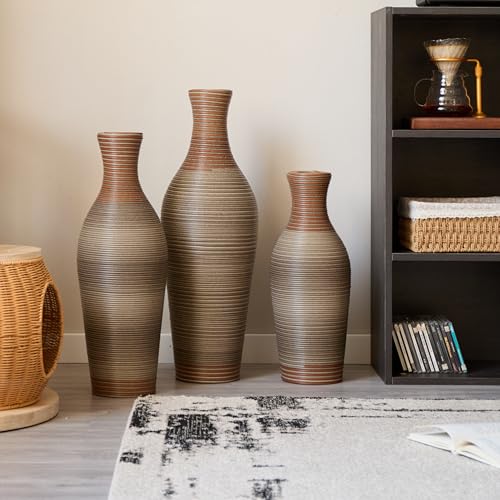 Floor PVC Decorated Vases Set of 3 for Gorgeous Home Decoration Large Classic PVC Vase 20.4in/24.4in/28.3in Height (Brown+Grey) - color: Brown+grey