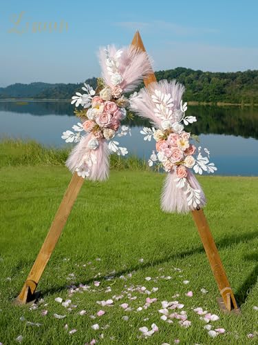 Lisuun Wedding Arch Flowers, Artificial Flowers for Decoration, Large Flower Swag for Boho Styles Wedding Ceremony Floral Decor - Pack of 2 - color: Pure White Flesh Pink Pampas