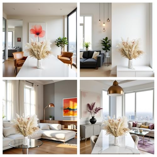 Dried Flower Bouquet (No Vase) | 17'' Mini Boho Floral Arrangement - Pampas, Bunny Tails, Baby's Breath & More Natural Dried Flowers – Home Wedding Decor, Centerpiece