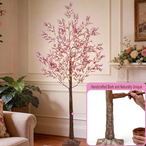 LIGHTSHARE 6FT Lighted Cherry Blossom Tree with 171 LED Warm White Lights, Artificial Sakura Tree with Dimmable Timer Transformer, Indoor Outdoor Decorative Tree with Ground Stakes - style: 6FT Sakura Tree