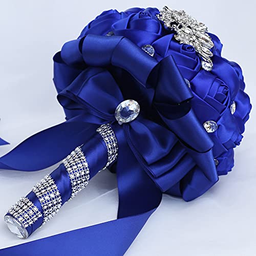 Wedding Bouquets for Bride Bridesmaid Brooch Bouquet Handmade Artificial Flower Tossing Bouquet for Wedding Ceremony Anniversary(Royal Blue,18cm) - color: Royal Blue, size: 7.1''/18cm