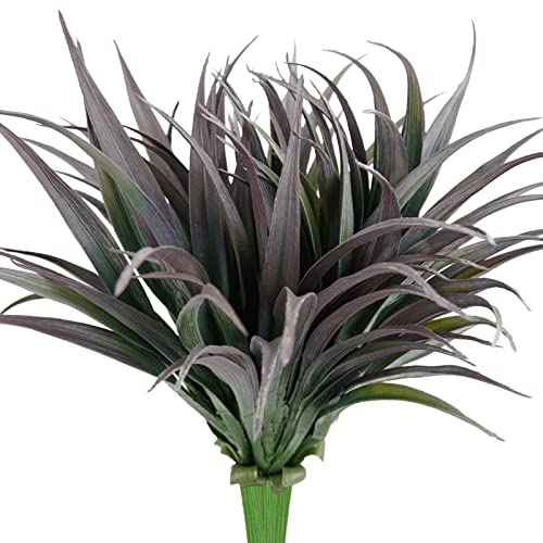 6Pcs Artificial Grass Fake Plants 17.3in Outdoor Plants UV Resistant Faux Greenery Stems Fake Grass for Home Window Garden Office Patio Pathway Front Porch Halloween Décor Green & Black - color: Green & Black, size: 6 Pcs