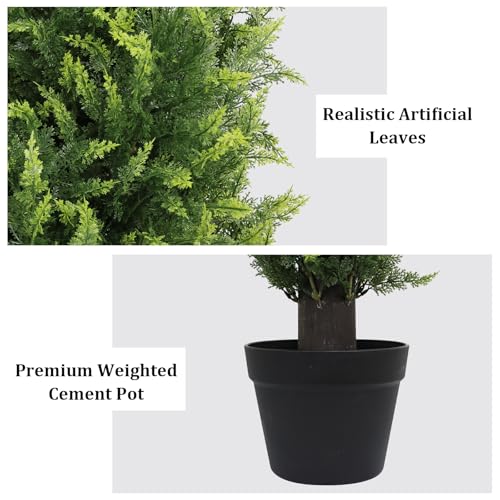 THE BLOOM TIMES 5FT Tall Artificial Cedar Topiary Trees Set of 2, UV Resistant Large Faux Cypress Evergreen Plants for Outdoor Planters, Realistic Fake Bushes & Shrubs for Front Porch Decor - color: Lush Cypress Trees, size: 5 Foot