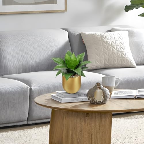 Briful Agave Artificial Wide Leaf Plant in Gold Pot – 10.2” Tall Faux Greenery with Lush Plastic Leaves & Pebble Base, Fake Plant Decor for Indoor Tabletop, Office Desk, Bathroom Shelf - color: Green and Gray Agave Gold Vase