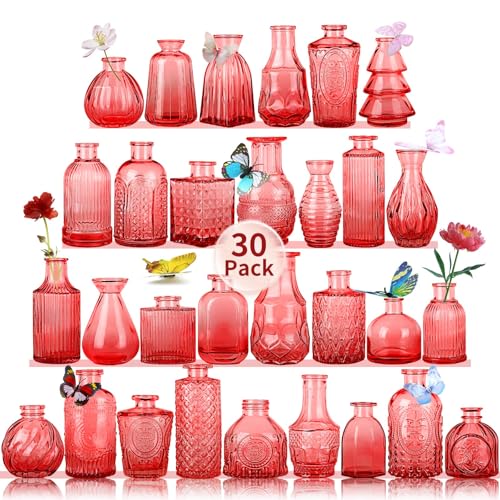 Glass Bud Vases Set of 30 pcs for Wedding,Home Decor,and Events,Mini Vases for Centerpieces and Gifts,Ideals for Candle Holders,Diffuse Bottles,Plant hydroponics Stations(Wine Red) - color: Wine Red, size: 30 pcs