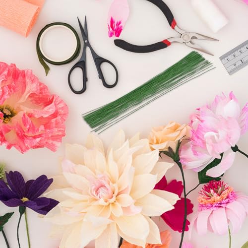 PATIKIL 22 Gauge 14" Floral Stem Wire, 50 Pcs Paper Wrapped Iron Artificial Flower Stem Accessories for DIY Bouquet Stem and Craft Decoration, Light Green - color: Light Green