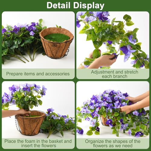Homsunny Artificial Fake Hanging Flowers Plants Basket for Outdoor Decoration, Faux Silk Flower Bougainvillea Planter Look Real UV Resistant for Home Porch Patio Balcony Yard Spring Decor(Purple) - color: Double Purple