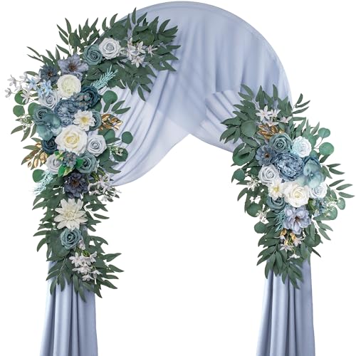 Lisuun Wedding Arch Flowers, Artificial Flowers for Decoration, Large Flower Swag for Boho Styles Wedding Ceremony Floral Decor - Pack of 2 - color: Gray Blue