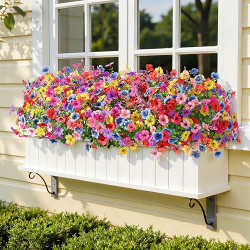SHareconn 24 Bundles Artificial Flowers for Outdoors Decoration, Faux Plants Fake Silk Colorful Daisy Eucalyptus Lavender, UV Resistant for Outside Home indoor Spring Decor,RedRosyPurpleBlueYellowPink - color: Redrosypurpleblueyellowpink