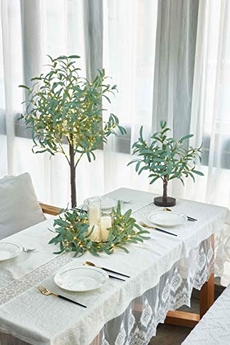 LITBLOOM Lighted Tabletop Olive Tree 18IN 50 LED Fairy Lights with Timer Battery Operated or USB Plug in Bonsai Tree for Wedding Christmas Spring Home Decoration - color: Olive