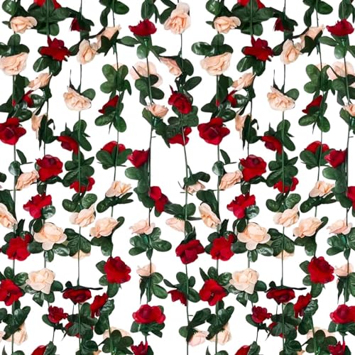 8Pcs 63Ft Burgundy Rose Garland, Fake Flower Vines, Artificial Vine Flowers, Rose Hanging Garland for Party Wedding, Garden, Room Table, Christmas, Backdrop Wall Arch Decor - color: Burgundy-2, size: 8Pcs-63Ft