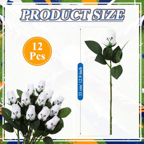 Suhine 12 Pcs Artificial Lacrosse Rose Flowers Sports Party Favors Bulk for Birthday Graduation Wedding Party Decorations Table Centerpieces Game Prizes Senior Night Team Gifts(Lacrosse Color, Normal) - color: Hockey Color, size: Normal