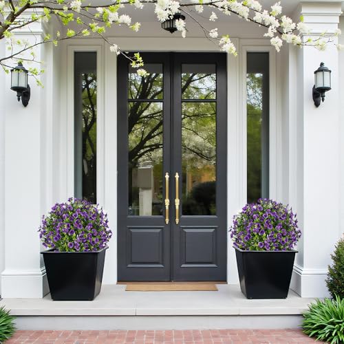 24" Artificial Potted Plants Outdoor Set of 2, UV Resistant Faux Purple Daisy Mums Flowers with Eucalyptus, Decorative Plants in Pots for Front Porch, Patio & Entryway - color: Purple, size: 24in Daisy Eucalyptus