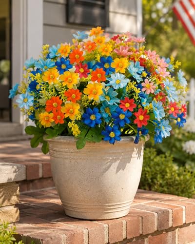 Uieke 6PCS Artificial Flowers for Outdoors UV Resistant Fake Daisy Mums Flowers Outdoor No Fade Greenery Shrubs for Indoor Outside Home Wedding Office Garden Porch Spring Décor - color: Assorted, size: 6