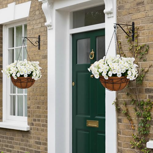 CEWOR Artificial Flowers for Outdoor Indoor, Fake Silk Morning Glory with Eucalyptus Leaves, Faux Flower for Garden Front Door Porch Planter Patio Home Decor (24 Bundles, White) - color: White Morning Glory