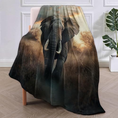 Elephant Fleece Blanket, Realistic Wildlife Scene, Soft Elephant Throw 40x50 inches, Perfect for Nature Lovers - Earth Tones - color: Color449, size: 40"x50"
