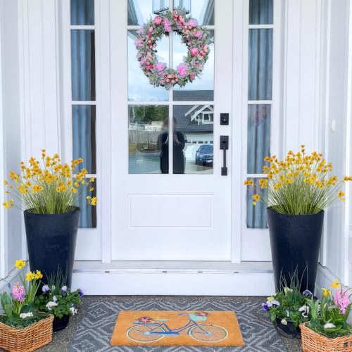 4 Pcs Artificial Plants Onion Grass Outdoor 37" Fake Tall Grass with Daisy Wildflowers Yellow Artificial Wheat Grass Faux Shrubs Bush Greenery Stems for Indoor Garden Outside Office Home Decor - color: 4 Pcs-yellow Flowers