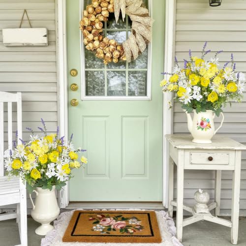 CISDUEO 3Pcs Artificial Wildflowers Flowers Silk Spring Floral Stems Arrangement Yellow Poppies Flowers Daisies and Lavender Faux Wild Flower for Party Indoor Home Vase Wedding Table Summer Decoration - color: Yellow, Purple, Green
